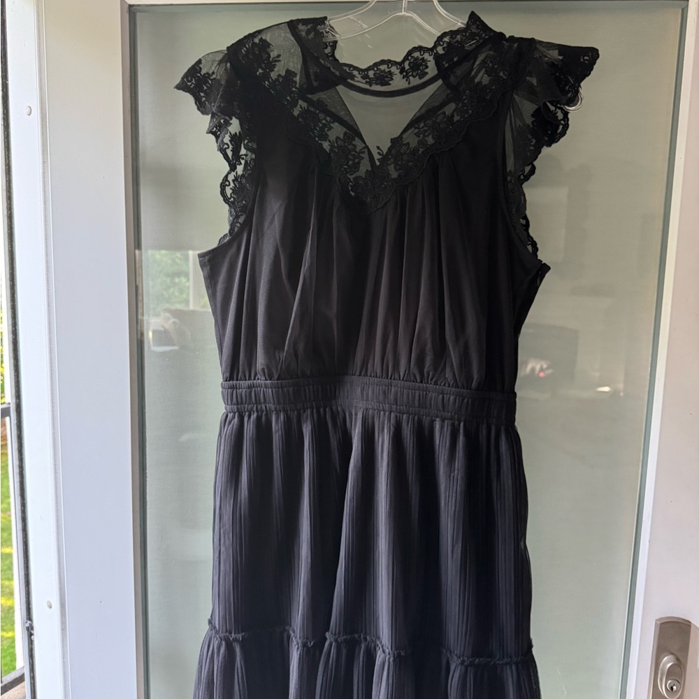 All Saints Black Lace Trim Dress NWT